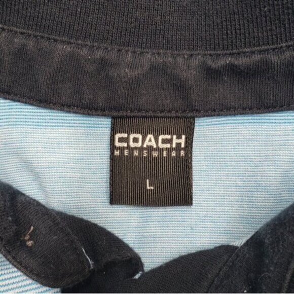 Coach Men's Polo Golf Shirt Short Sleeve Stripes Blue Size Large - Picture 5 of 11
